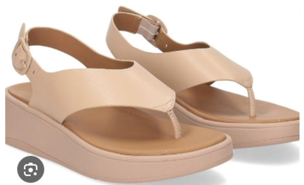 FitFlop F-Mode Shoes Womens Size 10 Beige Leather Flatform Thong Sandals New Box